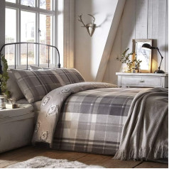 Dreams & Drapes - Colville Check - 100% Brushed Cotton Duvet Cover Set - Double, Grey