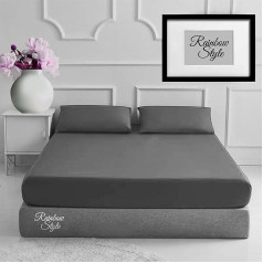 Rainbow Style Percale Easy Care Poly Cotton Plain Fitted Sheet with Matching Pillowcases King Size