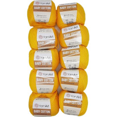 YarnArt Baby Cotton Knitting Wool с 50% хлопка, 500 г простой шерсти (Turmeric 432), упаковка 10 x 50 г