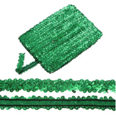 M METERXITY 1-Pack Elastic Sequin Border, 16 Yards 0.8 Inch Flat Sequin Glitter Sequin Border 2-Row Metallic Sequin Border for Craft Sewing Embellishment [Laser Green]