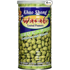 Арахис Khao Shong с васаби, хрустящий арахис в оболочке из острого теста, средней остроты, хрустящие закуски на ходу (4 банки по 350 г)