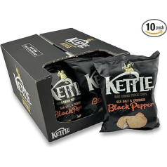 Kettle Chips Sea Salt & Crushed Black Pepper 10 x 130g Bags Hand Fried Kettle Chips Хрустящие картофельные чипсы с ароматом морской соли и дробленого черного перца для вечера