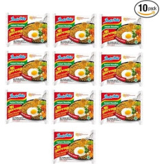 Indomi e - Лапша Mie Goreng - Вкус жареной лапши - Готовая еда из Таиланда - Упаковка из 10 (10 x 80 г)