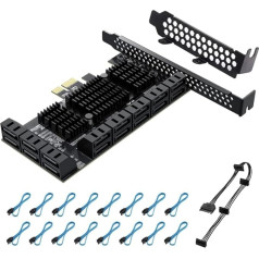 YBBOTT PCI Express to 16 Ports1X Card, 6Gbps SATA 3.0 Controller, PCIe Expansion Card, Non-Raid, Supports HDDS, with Low Profile Bracket and 16 Cables, JMB575 ASM1064 Chips