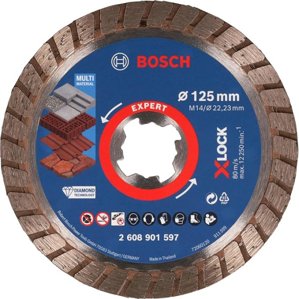 Bosch 1 x Expert Multi Material Turbo Diamond Cutting Discs (для бетона, кирпича, диаметр 125 мм, профессиональные принадлежности, малая угловая шлифовальная машина)