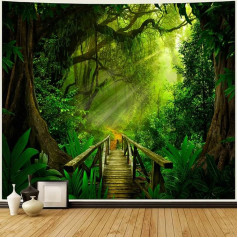 Bishilin Wall Tapestry Forest Tapestry Nature 350 x 256 cm Green Tapestry Wall Hanging Children's Room Bedroom Living Room