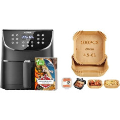COSORI Фритюрница 5,5 л XXL Фритюрница с цифровым светодиодным сенсорным экраном, бумага для выпечки для фритюрниц 4,5-6 л, упаковка 100 штук, 20 см