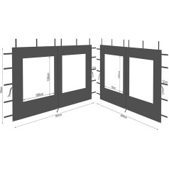 QUICK STAR 2 боковые панели из полиэстера с окном 300 x 195 см для беседки 3 x 3 м боковая стенка антрацит RAL 7012 водонепроницаемая