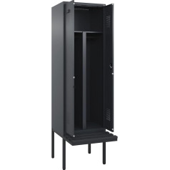 kaiserkraft Evolo Plus Black and White Скамья с шкафчиком 2 отделения серый W 600 мм Цилиндровый замок с козырьком Скамья пластиковая