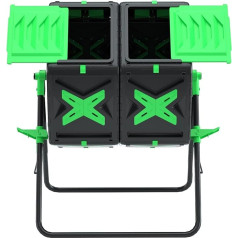 Двухкамерный компостный бак 140 л с вращающейся чашей-компостером и системой быстрой работы Easy Twist для сада, черный и зеленый