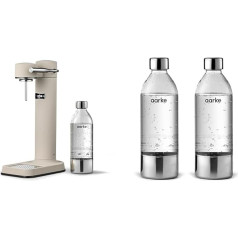 Aarke Carbonator 3, Премиум Карбонатор для воды из нержавеющей стали с бутылкой aarke, песочная отделка и упаковка из 2 ПЭТ бутылок для карбонаторов Carb