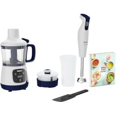 Tefal HB55W4 Yummy Gourmet Baby Food Preparer | Включает ручной блендер, лопатку, мерный стакан, 2 керамических контейнера для хранения, книгу рецептов | сенсорн