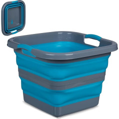 Relaxdays Складная корзина для белья 40 л пластиковая со сливом и ручками H 35 x W 48,5 x D 48,5 см серый / синий
