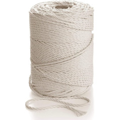 MB Cordas Macrame Rope 3 mm 400 m - Natural Cotton Cord - 3PLY Strong Cotton Cord - Macrame Dream Catcher, Wall Hanging, Knitting, Crochet - Natural (Ecru, Ivory White)