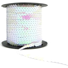 Sequin Ribbon 6mm Metallic Shiny Flat Sequin Sequin String for Embellishment, Sewing, Crafts, Costume Decoration (AB-White, 90 Metres)