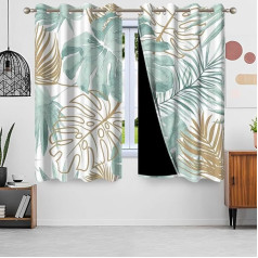 Шторы Uiiooazy, пальмовые листья, тропические растения, зелено-золотые листья монстеры, непрозрачные шторы, полиэстер с люверсами, блэкаут для 