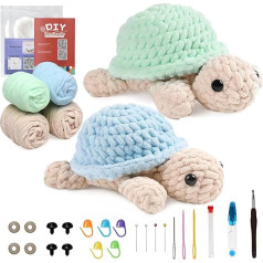 DEMIUKO Häkeln für Anfänger Häkelset 2 Stück Schildkröte Strickset für Erwachsene Stricken Tiere Häkelset für Kinder Geschenk Crochet Set mit Video Anleitung Häkelnadel Garnbälle DIY Häkel Zubehör