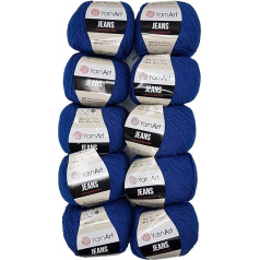 10 x 50 г YarnArt Jeans Knitting Wool Plain with 55% Cotton, 500 г Wool Plain (Blue 17)