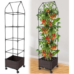 Kalolary Raised Bed with Trellis for Climbing Plants, 67 Inch Plant Growth Support, Plant Box, Garden Trellis with Wheels, Planter, Raised Bed, Steel Vegetable Vine, Climbing Support, Indoor and