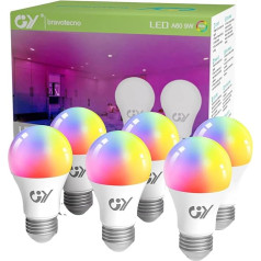 GY Alexa Light Bulb Smart Lamp E27 A60 9W 850 LM, Alexa Accessories Wi-Fi Bulb Compatible with Google Home 2.4 GHz, RGB Dimmable Warm White, Cool White and Multicoloured Bulb, Pack of 6