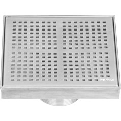 YMSdrain Square Shower Floor Drain, Square Cutout Grid Removable, SUS 304 Stainless Steel Floor Drains with Flange, Removable Cover Grid, Hair Strainer (5¾ Inches, Classic Brushed)