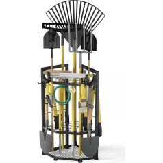 Homsorout Garage Tool Organizer Heavy Duty Metal Garden Tool Rack with Hooks for Shovels, Rakes and Tools with Long Handle, Ideal for Garage, Shed or Backyard Corner