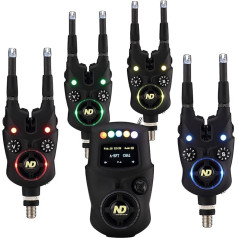 New Direction Tackle Bite Alarm K9s 4+1 Set | Wireless | Smart Link | App Control | Receiver with Display | Halo Nightlight | Snag Ears