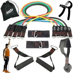 InnoTi Resistance Bands Fitness Bands Set for Muscle Building - Resistance Bands Set for Home Training - Fitness Band Made of Expander Tubes Made of Latex - Padded Loops and Door Anchor - 100 and 150