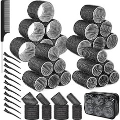 Большие бигуди для волос, 38 штук, бигуди на липучках с 12 зажимами, 4 размера для коротких волос, крупных локонов, маленькие с сумкой для хране