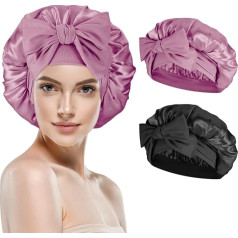 ViEinkaufen Satin-Schlafkappe, verstellbare Satin-Haube, Seidenhaube für Damen, langes lockiges Haar, Schlafkappe, Satin-Haarhaube, extra groß, Schlafhaube, Satin-Haube für Frauen, 2 Stück