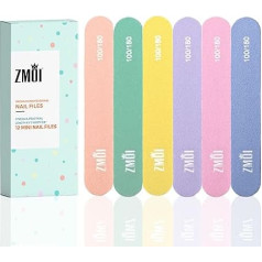 ZMOI Professional Mini Nail File 12 Pack Stylish - Practical Finger Nail File for Natural and Acrylic Nails 100/180 - 3.5