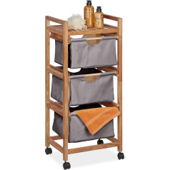 Полка для ванной комнаты Relaxdays с корзиной для белья, 1 открытая полка и 3 тканевые корзины, В x Г: 96 x 43,5 x 33,5 см, стоячая полка, орех, натуральный/