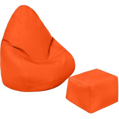 Loft 25 Kids Bean Bag Water Resistant Indoor Outdoor Bean Bag Durable and Comfortable Ergonomic Design (Bean Bag + Footstool, Orange)