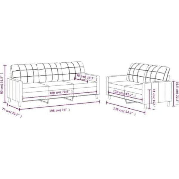 Gecheer 2-Piece Sofa Set Couch Sofa Set Upholstered Sofa Lounge Sofa Couch Set Seat Furniture Living Room Sofa Chair Couch Design Sofa Garden Sofa with Cushion Light Grey Fabric 159