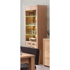 Stella Trading Nature Two Large Display Cabinet Partially Solid Wild Oak Bianco with Glass Double Door Modern Glass Display Case Including LED Lighting 76 x 194 x 40 cm (W x H x D)