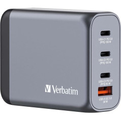 Verbatim GaN Charger 100 Вт, 4 порта USB-C, адаптер питания с 3 x USB-C и 1 x USB-A, быстрое зарядное устройство с несколькими разъемами, для Apple MacBook, ноутбука, iPad, iP