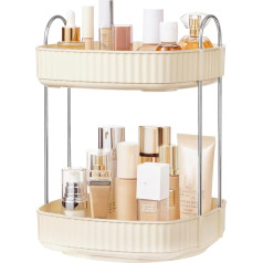 STORICANS Make Up Organiser Rotating 2 Tier Square Cosmetic Perfume Skin Care Organiser Stand Organiser Storage for Dressing Table, Bathroom, Desk, Worktop, Cream White