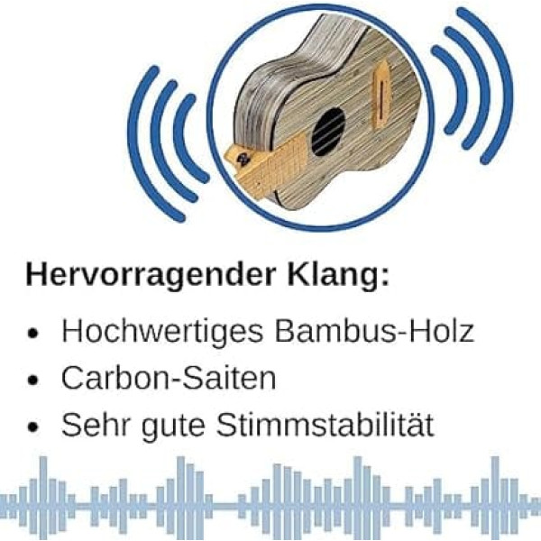 CASCHA Bamboo Graphite Concert Ukulele for Adults and Children - Includes 3 Picks & Padded Bag - Bamboo Ukulele for Beginners or Advanced Users, HH 2316, Bamboo Grey