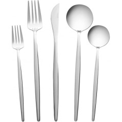 Karaca Orion Silver 60-Piece Serving Cutlery, Stainless Steel Salad Servers, Kitchen Utensils Including Ladle, Serving Spoon, Fork, Strainer, Spatula & Sugar Tongs, Stylish Serving Cutlery Set