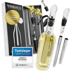 VINENCO Оригинальный набор для охлаждения вина, охладитель бутылок + декантер 7-в-1 Премиум аксессуары для вина: Охлаждающий стержень для бутыл