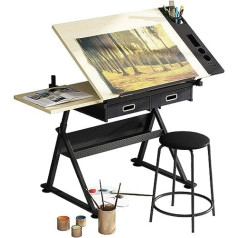RUHEN Деревянный стол для рисования Регулируемая высота столешницы 0°-80° Наклонная рабочая станция для рукоделия с 2 ящиками для хранения