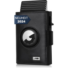 Marc Peter® Chicago Leather Push Air Slim Wallet, кошелек Airtag с отделением для монет, защита RFID, маленький мини-кошелек, кожа, черный, классический