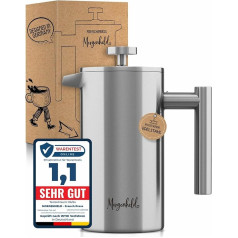 Morgenheld Premium Stainless Steel French Press Large for 5 Cups 1000 ml Metal Coffee Press Suitable for Induction Cookers 1 Litre Thermal Insulated Flask Barista Coffee Maker Double-Walled Hand