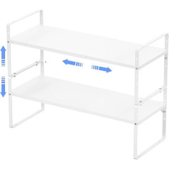 ARCCI 2 Pack Stackable Kitchen Counter Shelf Spice Rack Extendable Kitchen Bathroom Sideboard Desk Home Office White