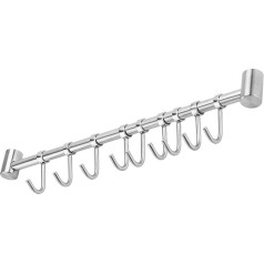 INTIRILIFE Подвесной рельс для кухни из нержавеющей стали с 9 подвижными крючками для сверления - 49,8 x 3,4 x 2,2 см - Кухонный рельс с крючками, держат