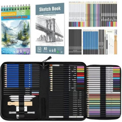 Komlisats 73 Pieces Pro Drawing Kit Sketching Pencils Set, Charcoal Pencils, Sketch Pencils, Charcoal Stick, Sharpener, Eraser. Художественные принадлежности для начинающих художников Взрослые П