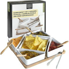 Moritz & Moritz 5 x White Dip Bowls Set with Wooden Board - Dip Bowls for Snacks - Snack Bowl Set Ceramic - Dip Bowl Set - Small Bowls as Sauce Bowls, Snack Bowls, Dessert Bowls