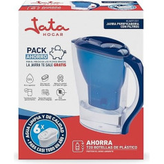 Jata Hogar HJAR1001 Фильтр для воды Carafe 2,5 литра с 6 ионными картриджами Уменьшает накипь, остатки хлора и меди, ароматизирует и очищает воду