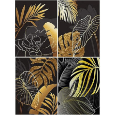 Набор из 4 листов алмазной живописи 40 x 50 см Алмазная живопись листья золото и черный алмаз картины современный стиль алмазное искусство ми