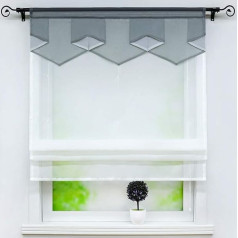 Anita Voile Roman Blind Современная рулонная штора на ленте с цветной отделкой для гостиной Прозрачная штора с завязками Ш x В 140 x 140 см Серая упаковка 